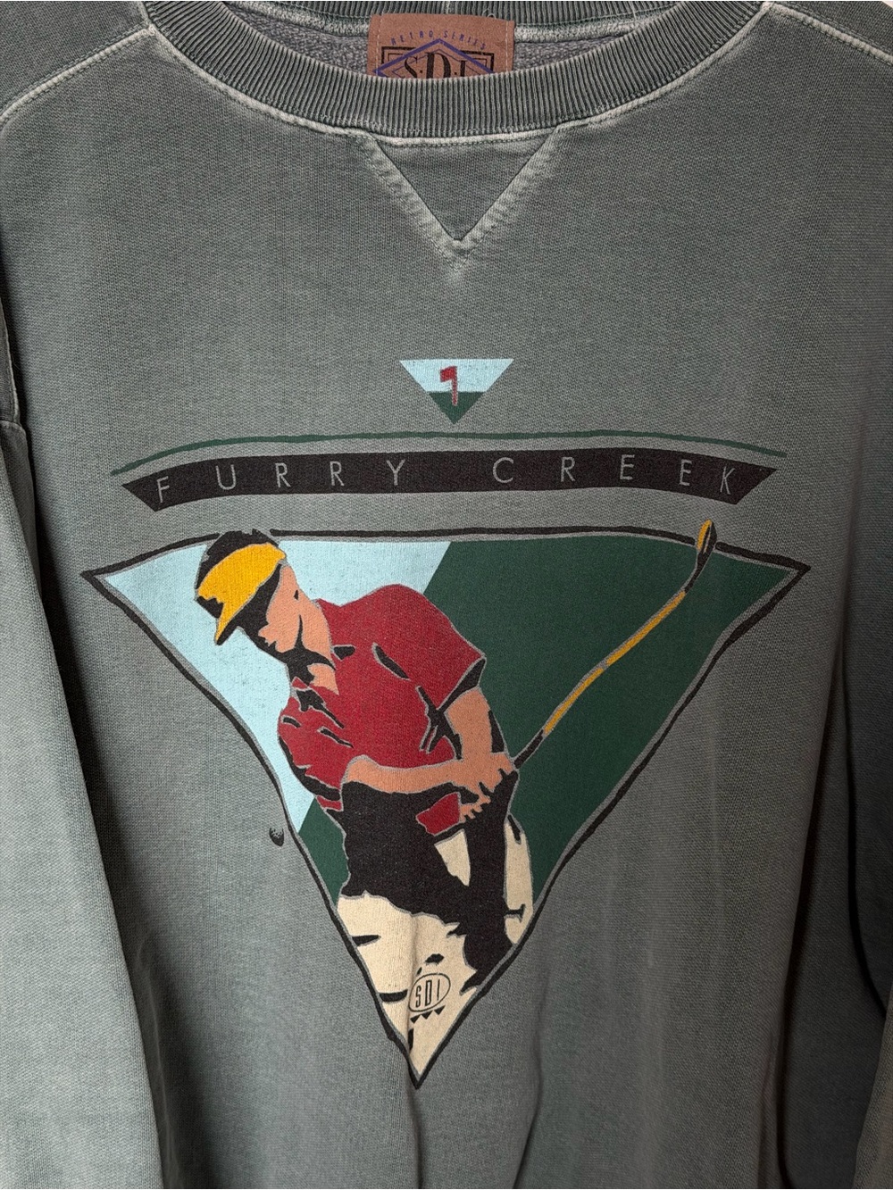 Furry Creek Men's Crewneck Sweatshirt - Olive with Golfer Graphic